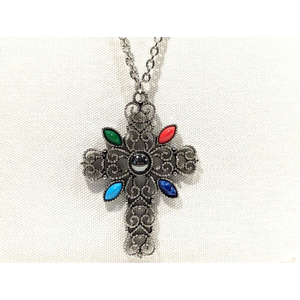 Silver Filigree Cross Stone Accents - Picture 4 of 8